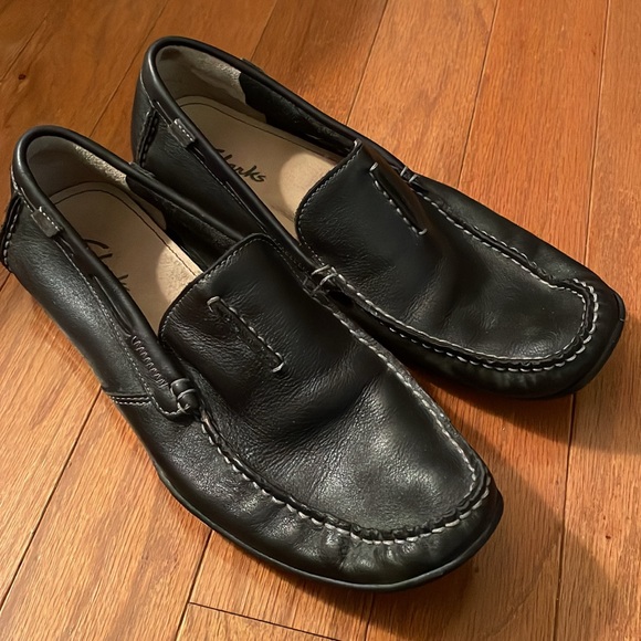 Clarks Men's Black Leather Slip-Ons